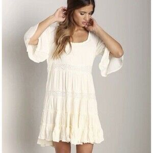 Free People Women's S S/P Dream Cloud Off White Tiered Boho Flare Dress